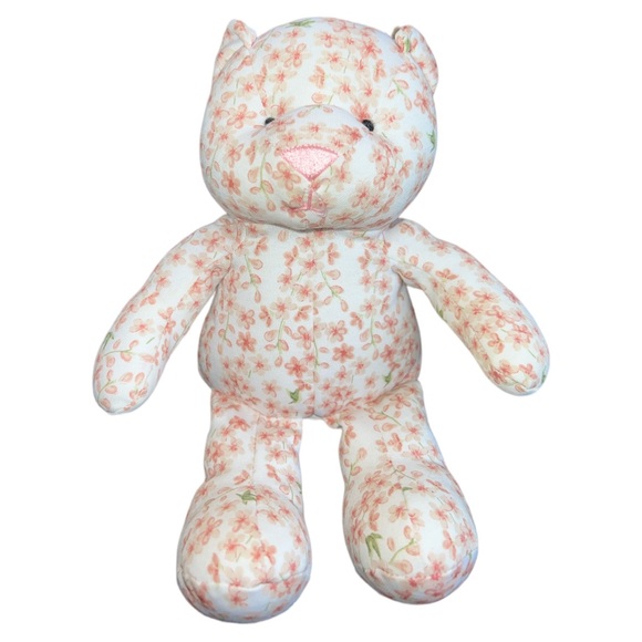 Babycottons Pink Floral Bear Rattle Lovey Lovie Plush Stuffed Baby